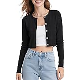 Urban CoCo Women's Long Sleeve Button Up Cropped Cardigan Sweaters for Women Crew Neck Short Bolero Shrug for Dresses