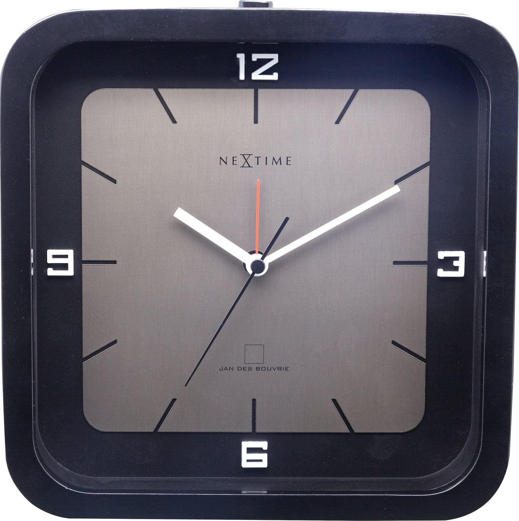 NeXtime - Table Clock - 20 x 20 x 6 cm - Wood - Black - 'Square Alarm'