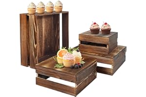 Montex 4 Pack Wood Cupcake Display Stand, Buffet Risers, Rustic Cake Stand for Party Decor, Wood Risers for Cupcake Display