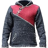 Shopoholic Fashion Men Cross Zipped Patchwork Fleece Lined Long Sleeve Boho Hippie Hoodie Woollen Jacket