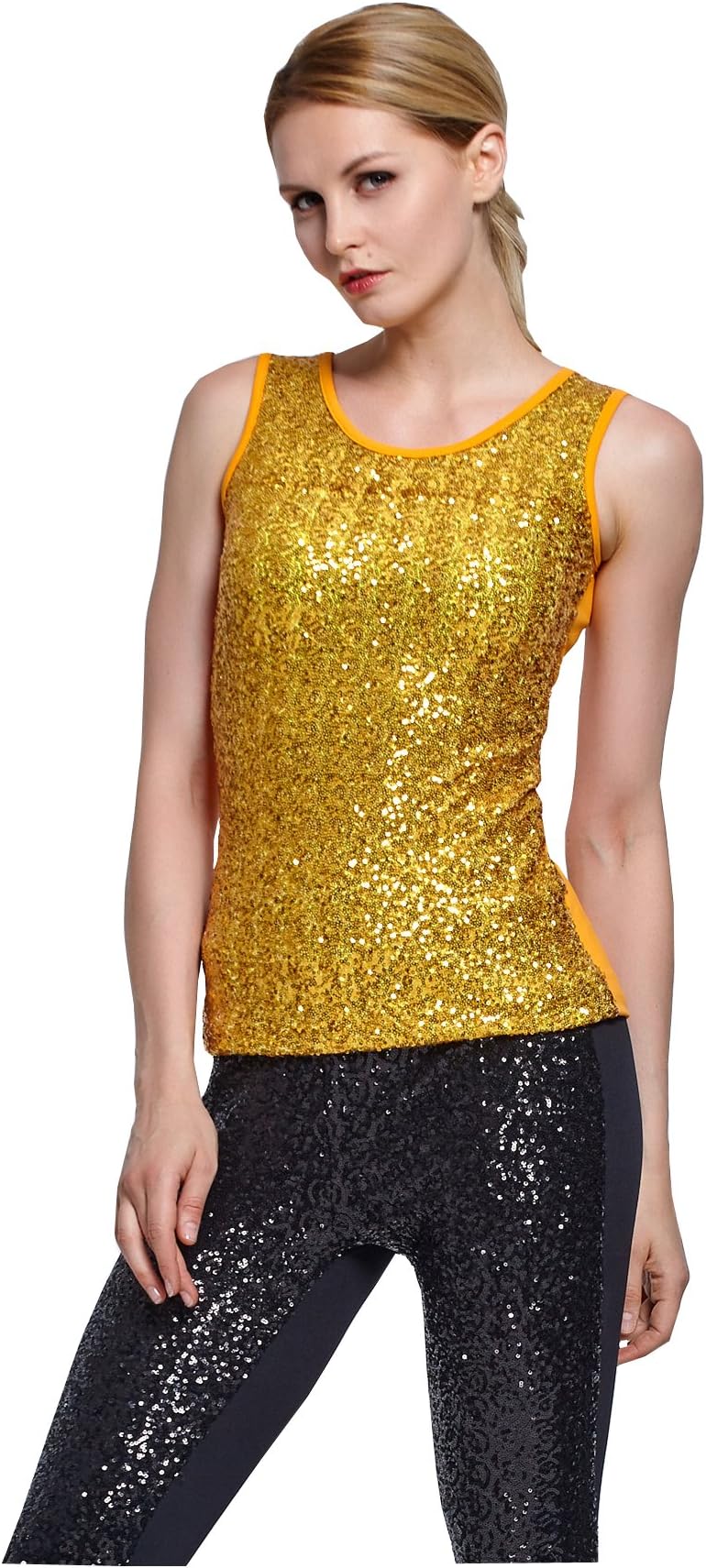 Lotus Instyle Womens Sleeveless Shimmer Glam Front Sequins Party Vest Tops