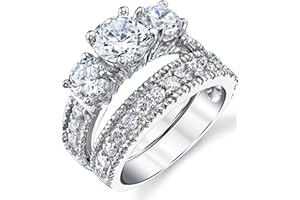 Metal Masters 3.4 Carats Sterling Silver Past Present Future 2-Pc Bridal Set Cubic Zirconia Engagement Wedding Ring Band