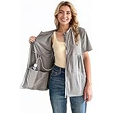 RAGEMALL Post Mastectomy Shirts with Drain Pockets Surgery Recovery Must Haves Clothing Comfy Front Zip Up Short Sleeve Tops