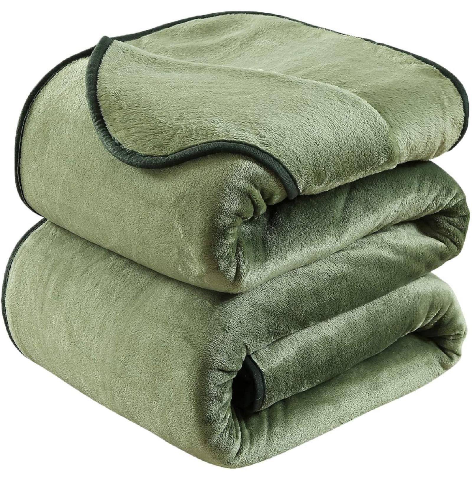 HOZY Fleece Blanket 350GSM Super Fluffy Snuggly Solid - Throws for Sofas Large Bed - Anti-static Blankets Green Double 150 x 200cm