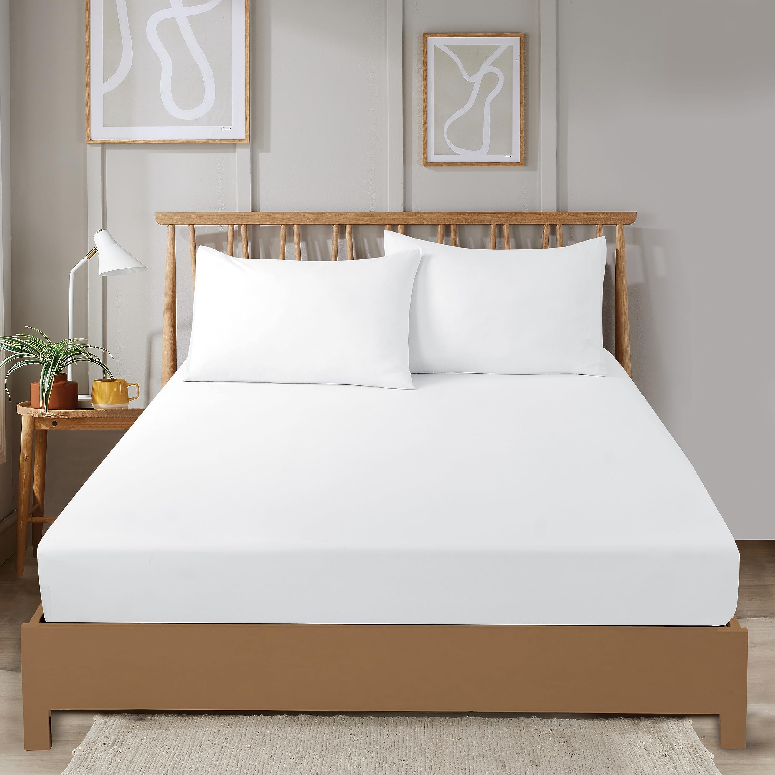 Olivia Rocco Super Soft Plain Dye Fitted Sheets Bedding BedSheets Durable Easy Care Thermal Warm Cosy Bed Linen Luxurious Comfort and Long Lasting Quality 30cm Deep, DOUBLE WHITE