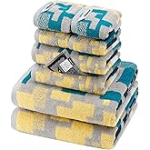 SEMAXE Bath Towel Set of 8 Include 2 Bath Towels 2 Hand Towels 4 Washcloths, 100% Cotton Bathroom Towels with Hanging Loops and Nano-Bio Lifecycle Labels, Colorful Towel - Checkered Collection