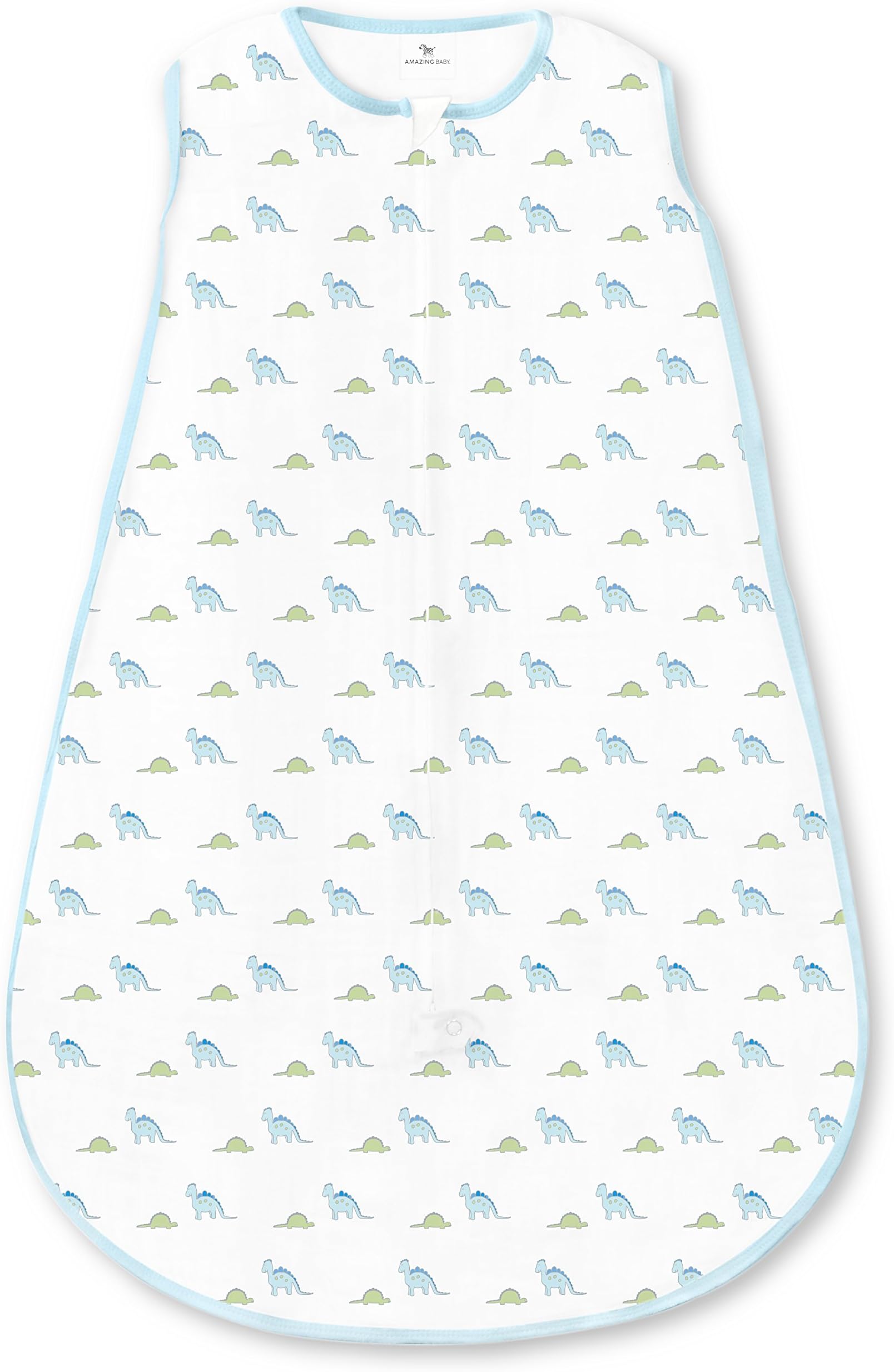 Amazing Baby Cotton Sleeping Sack, Wearable Blanket with 2-way Zipper, Pastel Blue Tiny Dinos, Small (0-6 mo)