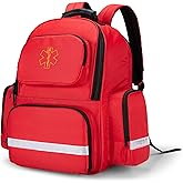 Trunab First Responder Bag Trauma Backpack Empty, Medical Emergency Kits Storage Jump Bag Pack for EMT, EMS, Police, Firefighters, Safety Officers - Patented Design Red