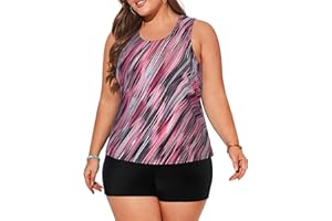 Hanna Nikole Plus Size 3 Piece Tankini Swimsuits for Women Tummy Control Bathing Suit with Boy Shorts Tank Top and Sports Bra