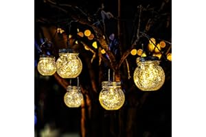 Cooo 2 Pack Crackle Glass Solar Lantern with 30 LED Firefly Lights– Waterproof Outdoor Hanging Lamp 215% Larger Solar Panel, Anti-Rust Lids Decorative Lighting for Garden Patio Christmas Decorations