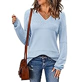 Zeagoo Womens 2026 Fall Sweaters Casual Long Sleeve Ribbed Knit Pullover V Neck Lightweight Crochet Pullover Sweater Top