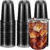 Ziliny 50 Pcs 16oz Disposable Stemless Glasses Crystal Plastic Wine Glasses Clear Classic Pet Cup for Meeting Weddings Birthdays Cocktail Christmas Party Supplies(Black)
