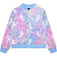 OlyPegic Girls Sequin Jacket Sparkly Glitter Bomber Kids Outwear with Pockets Zipper Coat Long Sleeve Jackets 4-12T