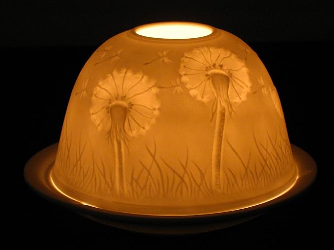 White Porcelain Lithophane Tea light holder "Dandelion" Amazon.co.uk