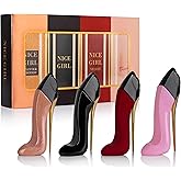 Nice Girl 4 PC Mini Perfume Gift Set for Women, Sweet Vanilla Floral Fragrance, Tuberose, Rose, Amber, Cacao, Powdery Almond, Travel Size 30ml Eau De Parfum, Classic, Velvet, Glitter, & Blush