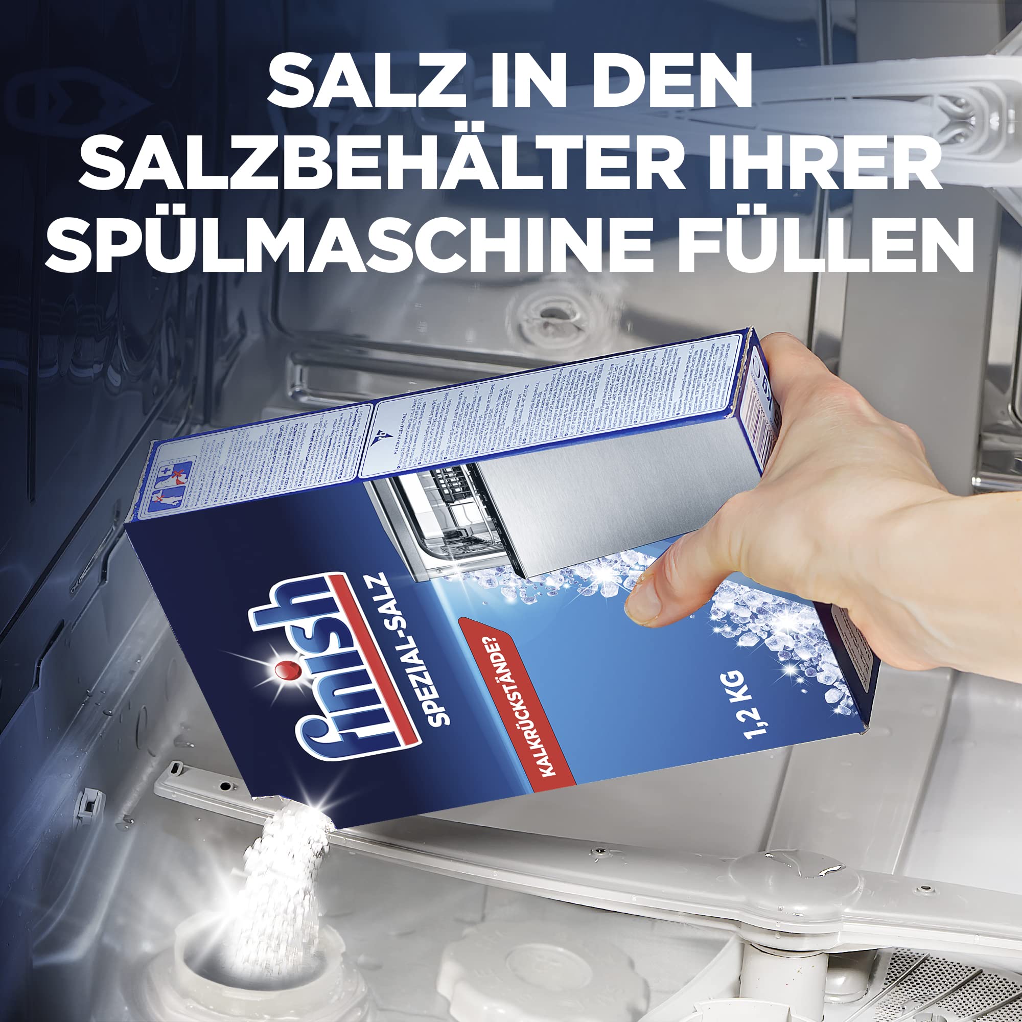 Finish Spezial-Salz, Spülmaschinensalz zum Schutz vor Kalkablagerungen und Wasserflecken, Multipack mit 8 x 1,2 kg 7