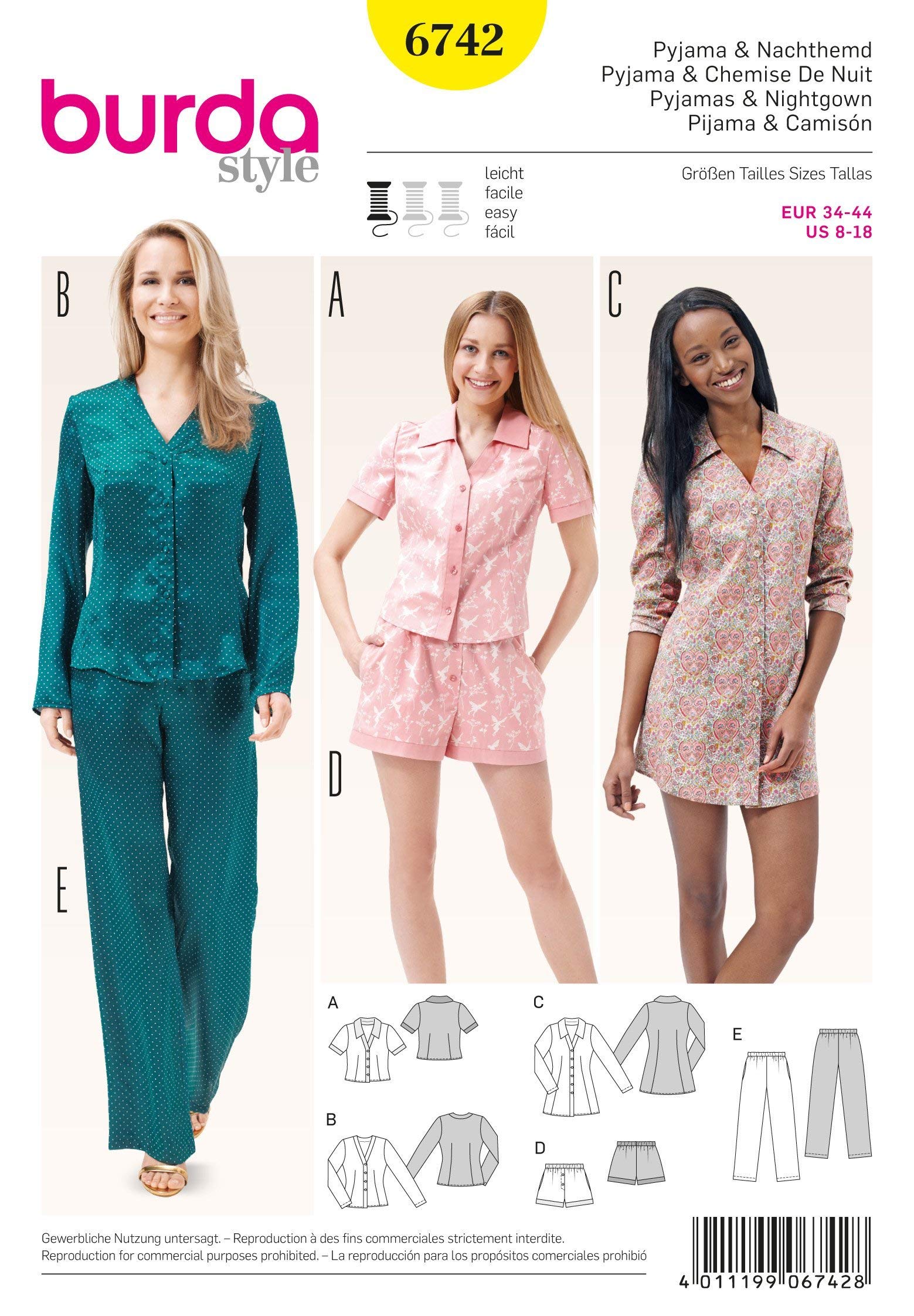 Burda Style Sewing Pattern B6742 Misses' Sleepwear