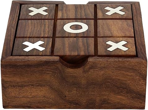 ITOS365 Wooden Tic Tac Toe/ Noughts and Crosses and Solitaire Game Unique Handmade Quality Wood Family Board Games