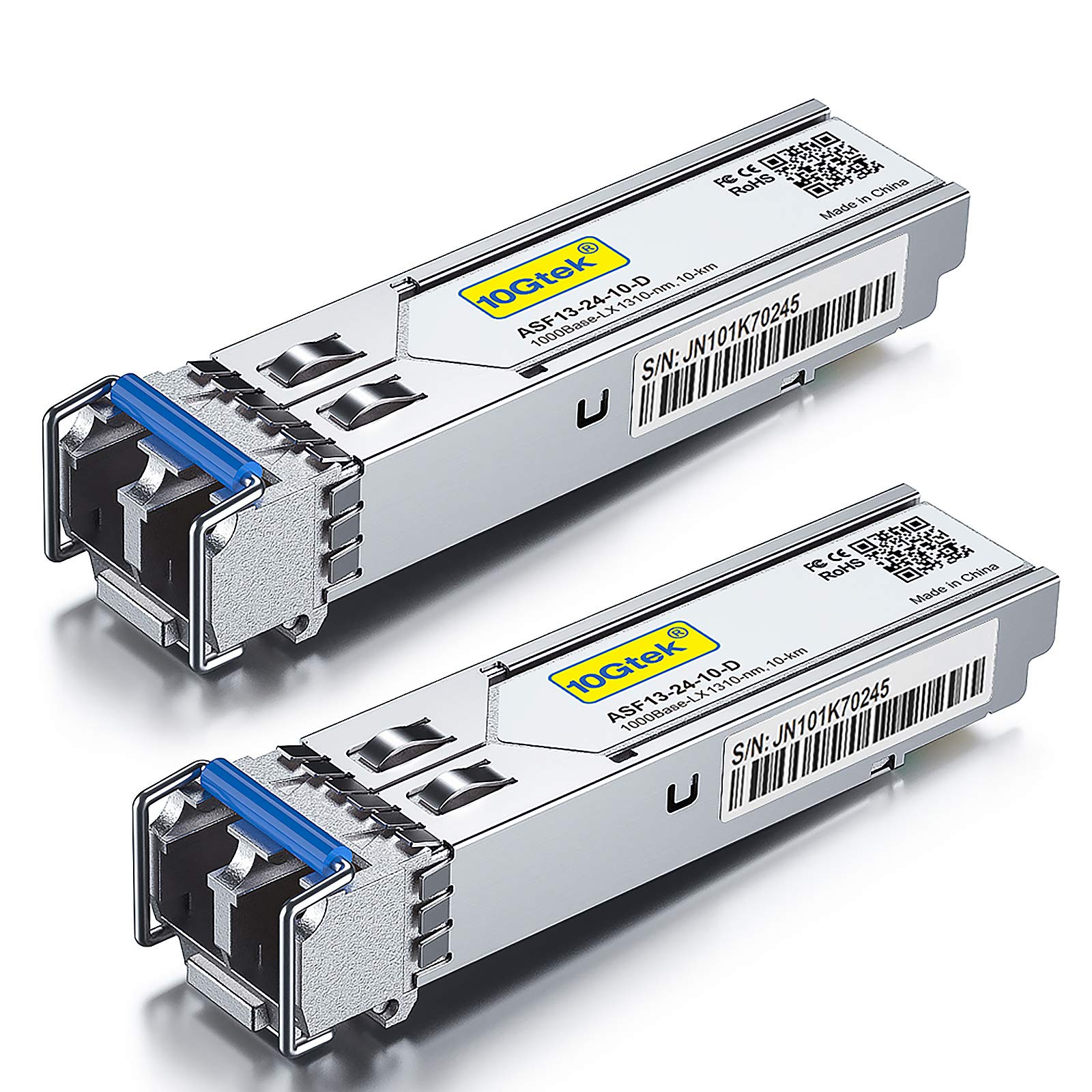 Photo 1 of 10Gtek 1.25G SFP Transceiver 1000Base-LX, 1310nm SMF SingleMode Fiber Optic Module, up to 10 km, for Cisco GLC-LH-SMD, Meraki MA-SFP-1GB-LX10, Ubiquiti UniFi, Fortinet, Mikrotik, TP-Link, Pack of 2