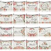 Pinkunn 16 Pcs Valentines Canvas Makeup Bags Bulk Inspirational Christian Women Religious Galentine Gifts Inspirational Bible Verse Pencil Pouch Makeup Bags with Zipper for Travel(Flower)