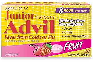 Junior Strength Advil (20 Count, Fruit Flavour) Fever from Colds or Flu, Ibuprofen Tablets