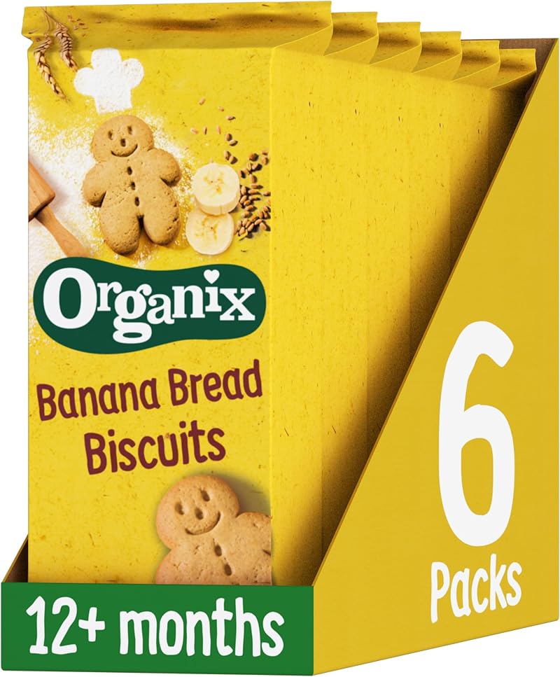 Organix Banana Bread Biscuits Toddler Snacks Gingerbread Men 135g Pack of 6