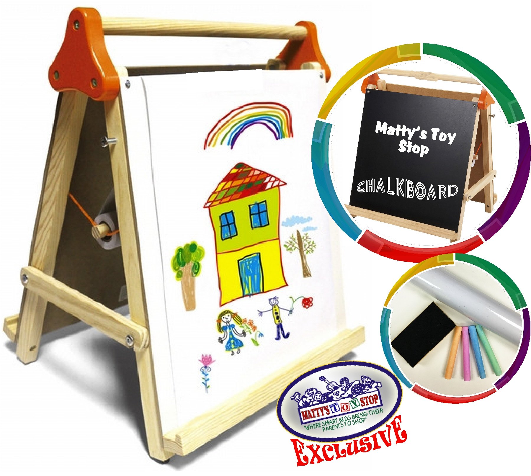 Deluxe 3in1 Wooden Tabletop Easel with Blackboard, Dry Erase, Paper