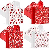Tenceur 100 Pieces Valentine's Day Plastic Gift Bags Red and White Heart Large Shopping Bags with Handle 13'' x 10'' Valentine Treat Goodie Merchandise Tote Bulk for Holiday Party Supplies
