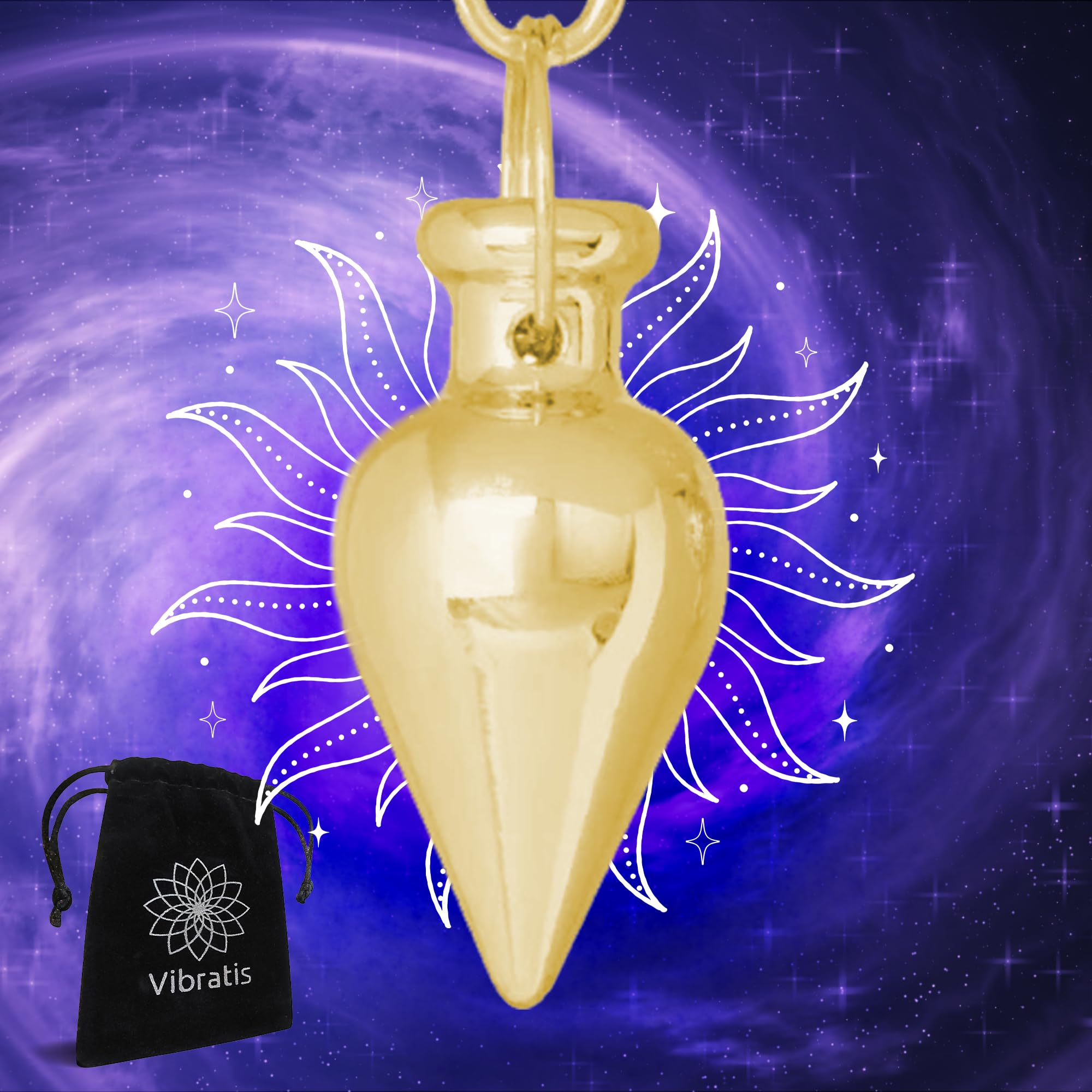 Golden Drop-Shaped Dowsing Pendulum for Universal Use (Geobiology, Healing, Reiki, Divination, Radionics...)