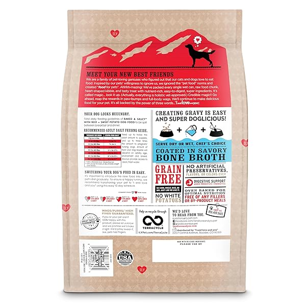 I AND LOVE AND YOU BAKED AND SAUCY DRY DOG FOOD – BEEF + SWEET POTATO – PREBIOTIC + PROBIOTIC, REAL MEAT, GRAIN FREE, NO FILLERS, 4LB BAG