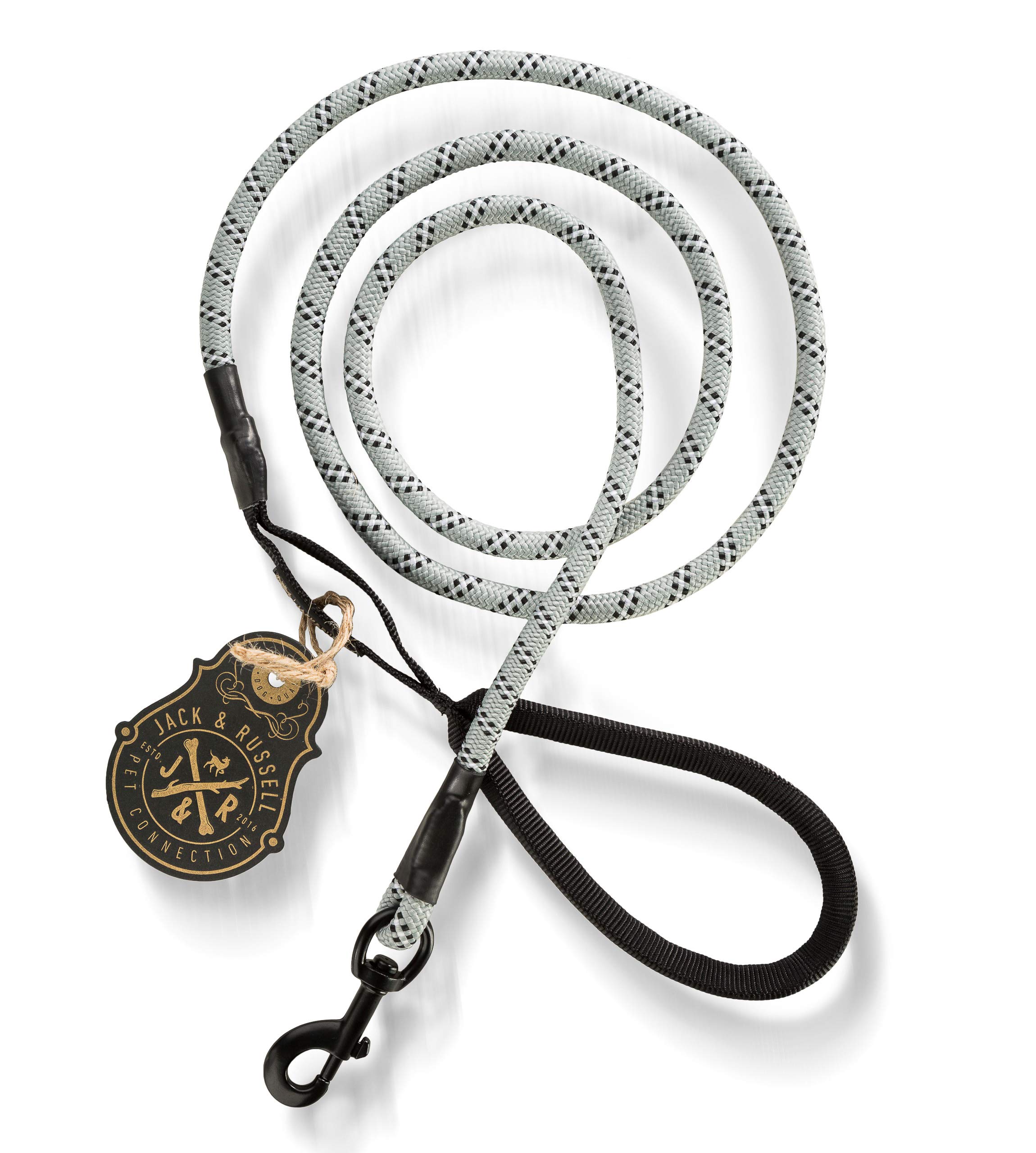 JACK & RUSSELL Premium dog leash Tajo made climbing rope with bolt carabiner - dog leash with soft-grip hand strap incl. jute bag (Grey)