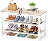 SIMPDIY 3 Tier Shoe Rack Bench White Oak Load 150kg Entryway Hallway