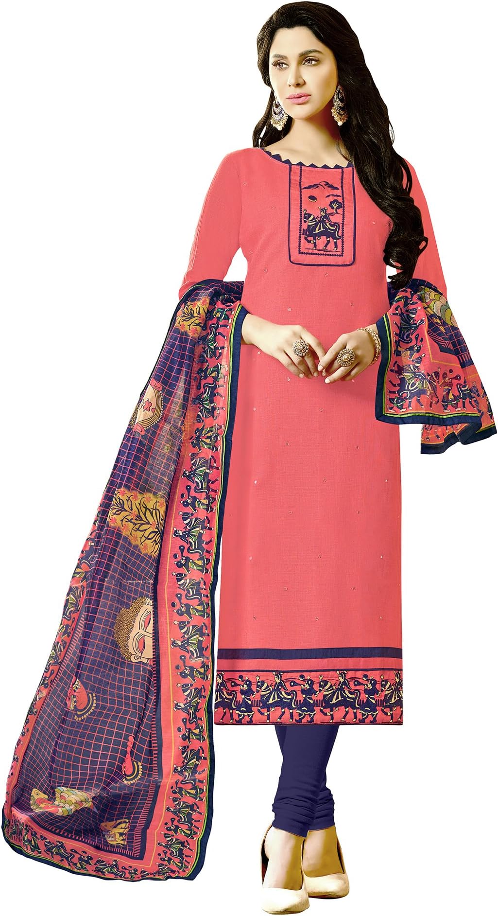 Applecreation Women'S South Cotton Unstitched Dress Material (Peach _Free Size)