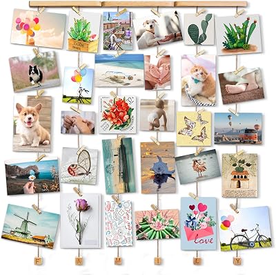 Love-KANKEI Wall Hanging Photo Frame 26x29 Inch with 30 Wooden Clips