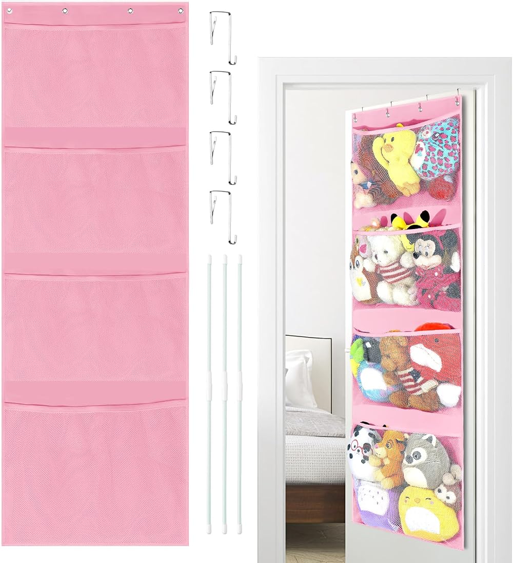 VISATOR Over Door Storage Teddy Hammock Toy Net Pink