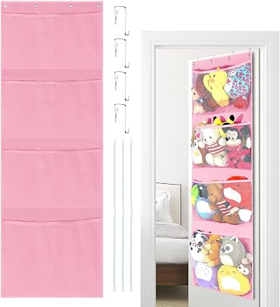 VISATOR Over Door Storage Teddy Hammock Toy Net Pink