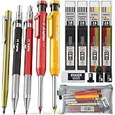 Nicpro 18 Pack Carpenter Pencil Set with Sharpener, Mechanical Carpenter Pencil 76 Refills(Black Red Yellow) & Carbide Scribe