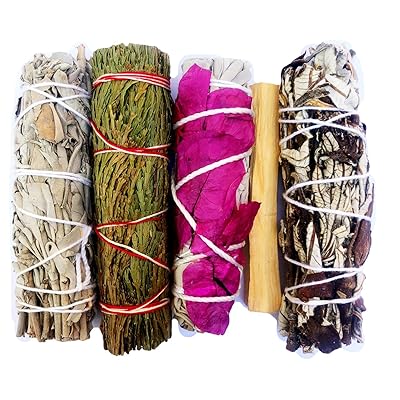 MAMA WUNDERBAR Smudge Kit - White Sage, Cedar, Flower Sage, Yerba Santa, Palo Santo. Home Cleansing, Blessing, Manifesting, Love