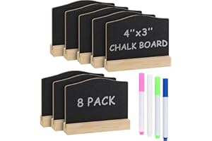 ALOTCHE 8 Pack Mini Chalkboard Signs with Stand, Reusable Wooden Tabletop Chalkboard 4 X 3 Inch, Buffet Food Signs for Party Black Mini Tabletop Sign for Restaurant, Wedding and Bar Countertop