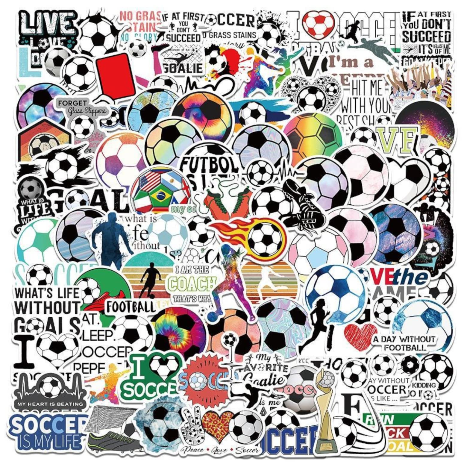 Runmeihe 100PCS Football Stickers, Waterproof Football Gifts for Boys, Colorful Vinyl Stickers for Water Bottles Phone Laptop