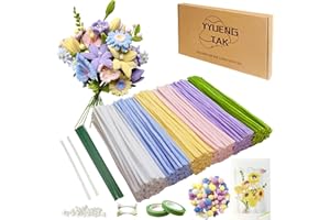 YYUENG TAK YYUENGTAK 500 Pcs Pipe Cleaner Flower kit with tutoria,Pipe Cleaners Craft(6 Colors)，Chenille Stems Flowers Craft kit with 20 pcs Green Floral Wires,Gardening Tape,Stamen(2 Colors),Pearl Beads,pompoms