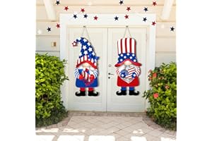 POILKMNI 2 Pack 4th of July Door Sign Gnome Hanging Sign Patriotic Door Decorations, Hanging Decor for Home Front Porch Walls, Independence Day Door Hanger Memorial Day Decor