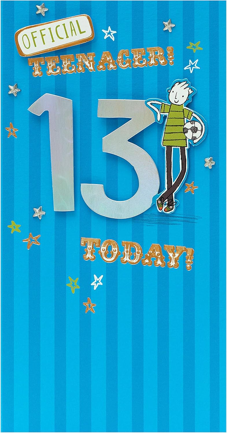 UK Greetings 13th Birthday Card for Him/Friend - 3D Effect Design, Multi, 121mm x 229mm