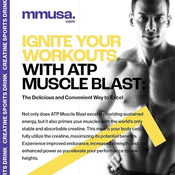 MMUSA ATP MUSCLE BLAST: WORLD’S ONLY STABLE CREATINE ENERGY DRINK. INSTANT ABSORPTION. IMMEDIATE BOOST FOR INTENSE BODYBUILDING, ENDURANCE SPORTS. TRAIN HARDER, RECOVER FASTER. 30 SACHETS, 11.4G EACH