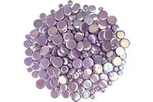 Samjobroad 300g/150 Pieces Purple Mosaic Tiles for Crafts, 4 Sizes Mixed Round Mosaic Tiles, Iridescent Round Mosaic Glass Pieces for Mosaic Art Projects, Purple