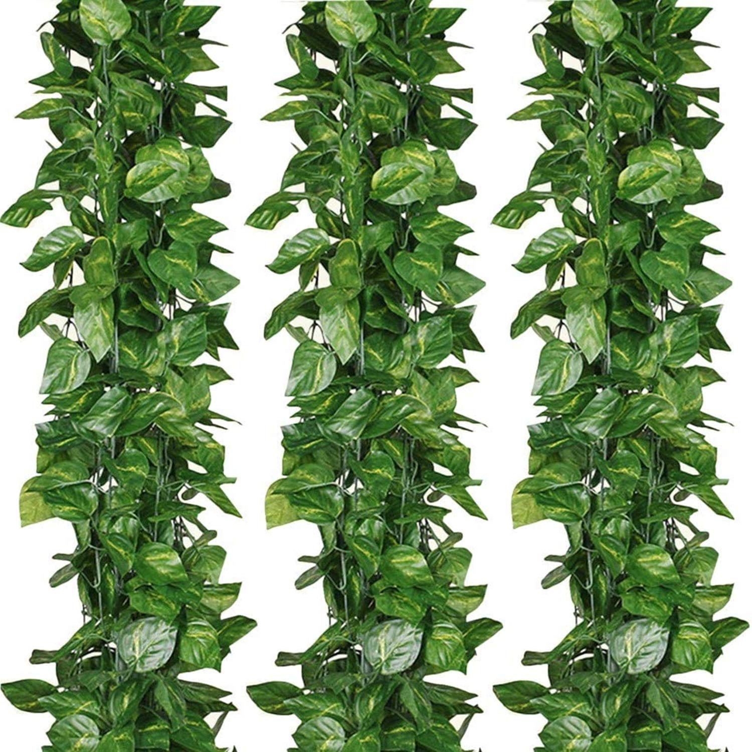 Seenew Artificial Ivy Garland, 24 Pack 168 Feet Fake Ivy Hanging Vines, Green Leaves Fake Plants for Wedding, Party, Garden, Office, Bedroom Decoration(Scindapsus Leaves)