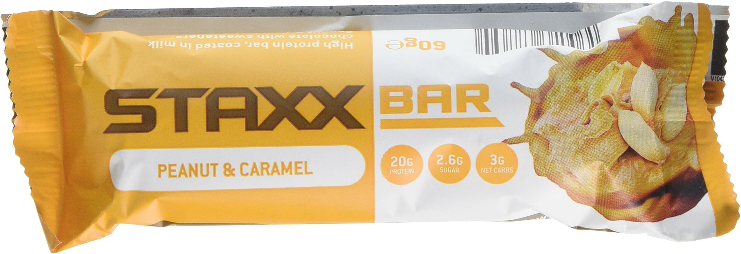 STAXX BAR Peanut and Caramel Low Carb High Protein Bars, 60 g, Pack of 12