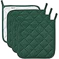 Joyhalo 4 Pack 8 x 8 Inches Pot Holders for Kitchen Heat Resistant Dark Green Pot Holders Sets Oven Hot Pads Terry Cloth Pot Holders for Cooking Baking