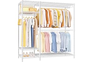 Ulif F7 Garment Rack, Heavy Duty Clothes Rack, Clothing Racks for Hanging Clothes, 6-Tiers Freestanding Portable Closet Stora