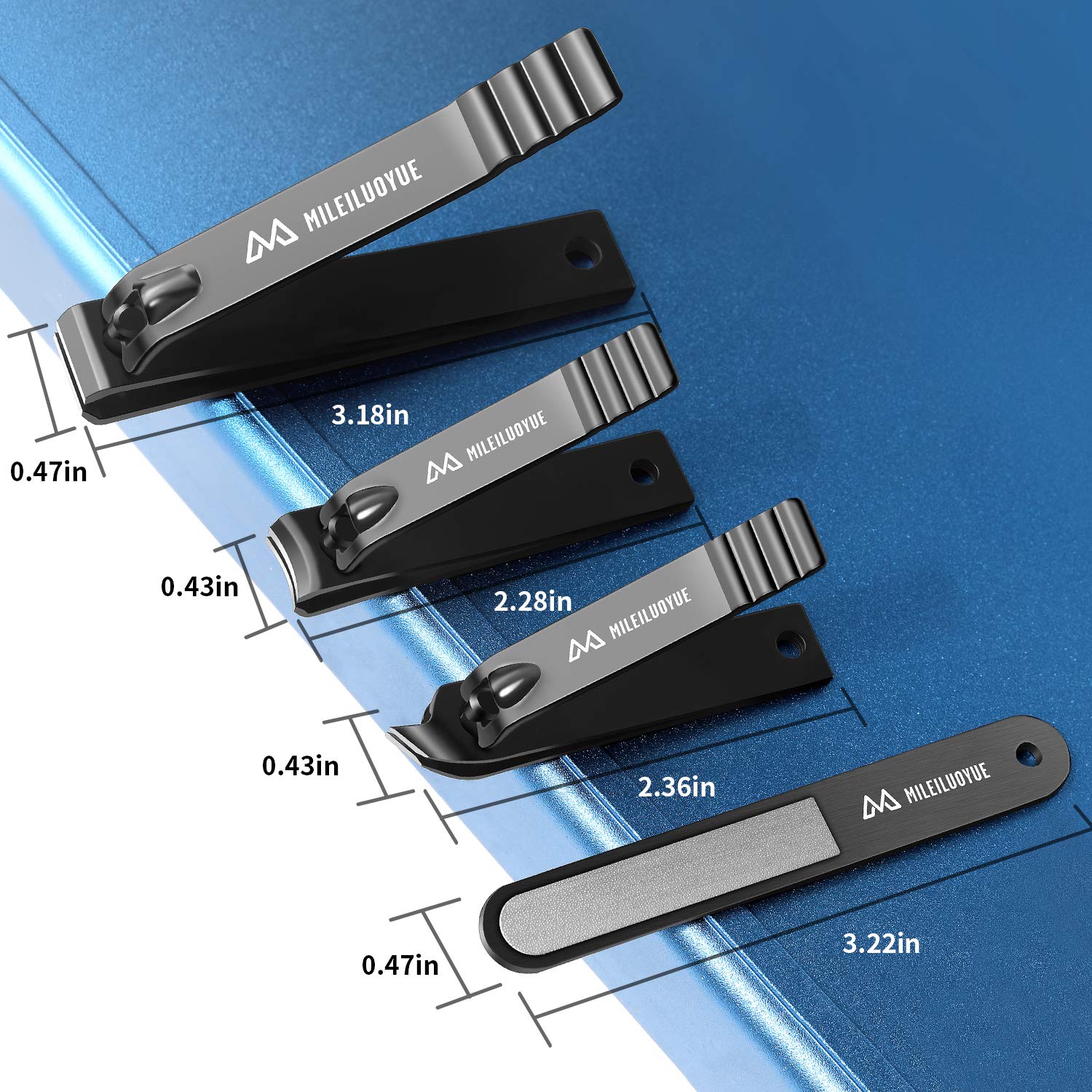 MILEILUOYUE Nail clippers set black stainless steel nail cutter& sharp oblique toe nail clipper & nail file 4 pieces, metal tin box for men and women suitable for gifts. : Beauty